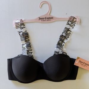 Juicy Couture black push up clear straps bra